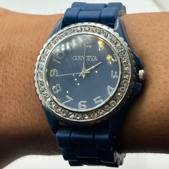 Silver & Blue Crystal Men's Watch - Picture 2 of 5